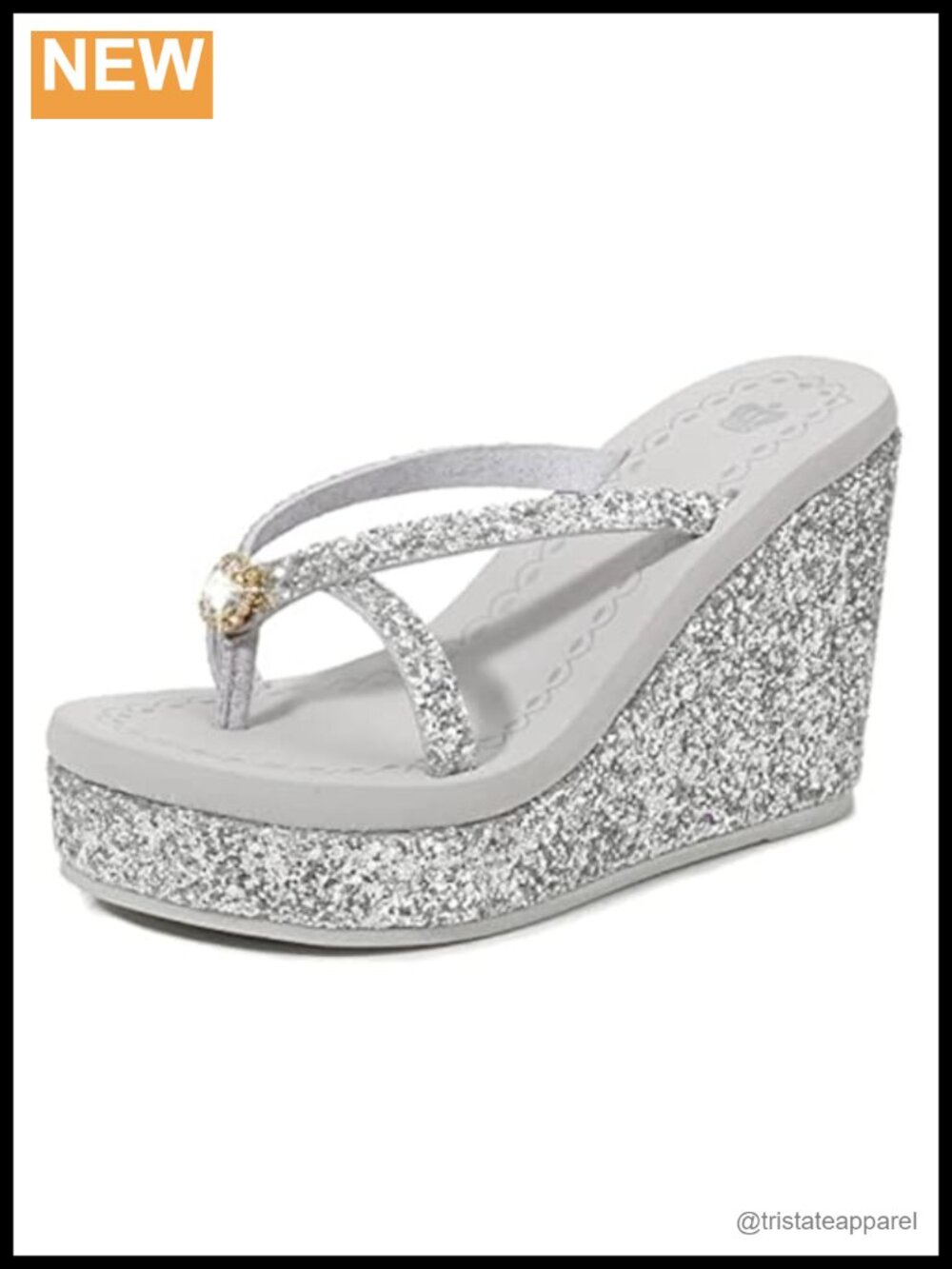 Super High Heel Platform Sequin Diamond Flip Flops Shiny Sequin Wedge Non-Slip